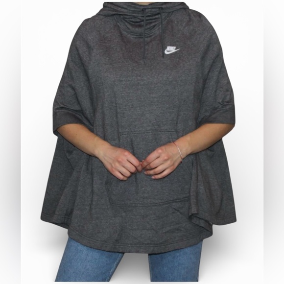 Nike Oversized Hooded Poncho Sweatshirt Fleece Lined Charcoal Gray M - Picture 3 of 6